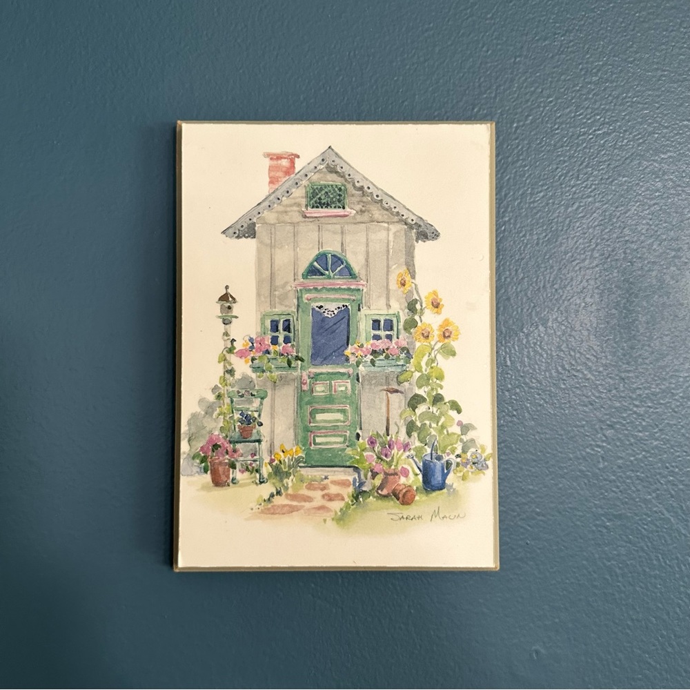 Vintage “She Shed” Cottagecore Garden Watercolor Print Plaque by Sarah Maun